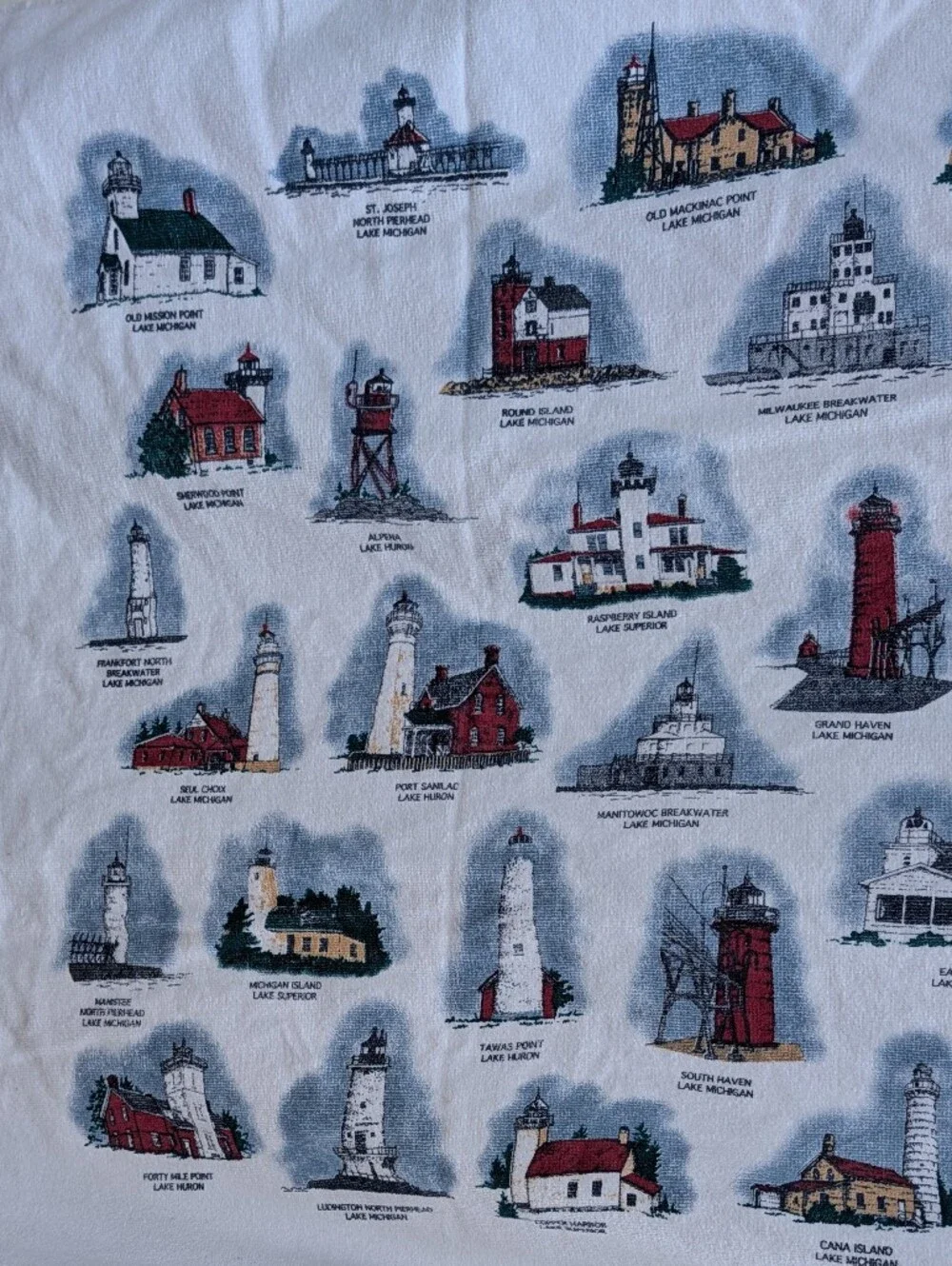 Vintage Great Lakes Lighthouses Beach Towel Ohio Michigan Big 100% Cotton Beach